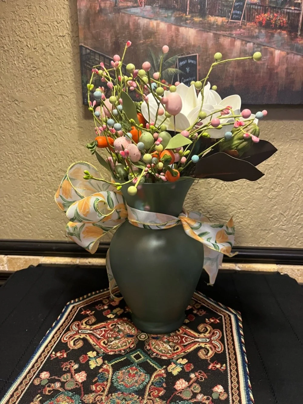 Floral Magnolia Spring Berry Arrangement with Yellow Ribbon - Home Accents